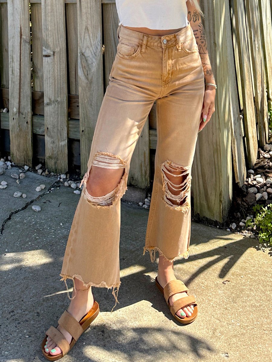 Ripped Loose Straight Jeans for Women
