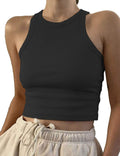 Ifoqixu Women’s Sleeveless Racer Back Tank Tops Ribbed Knit Halter Neck Crop Tops Black S